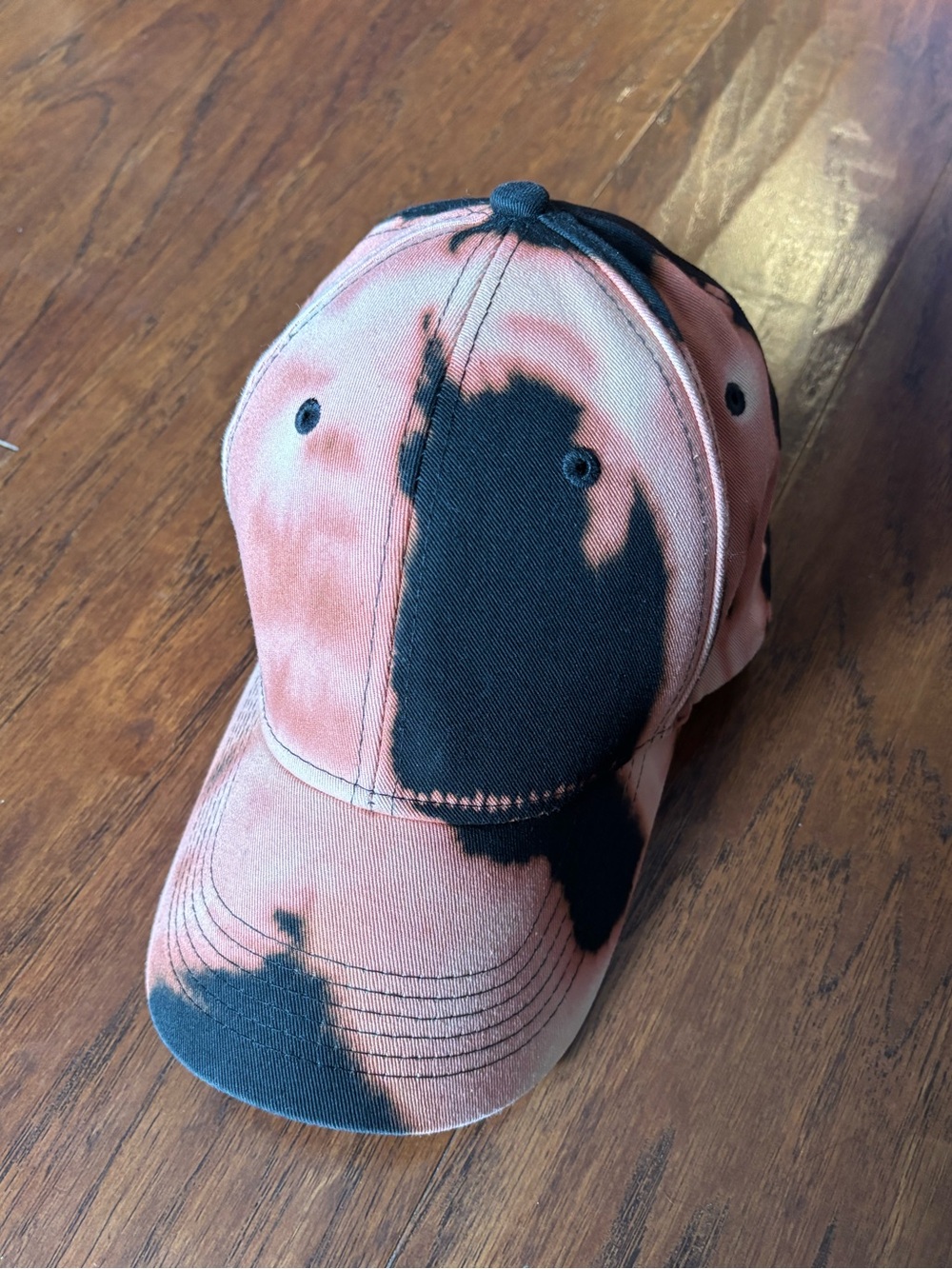 Black Coral Bleach Dye Baseball Cap Adjustable Cotton Tie Dye Hat - Picture 3 of 9